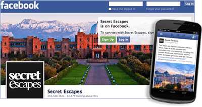 Secret Escapes Facebook Page - "Secret Escapes is on Facebook" notification