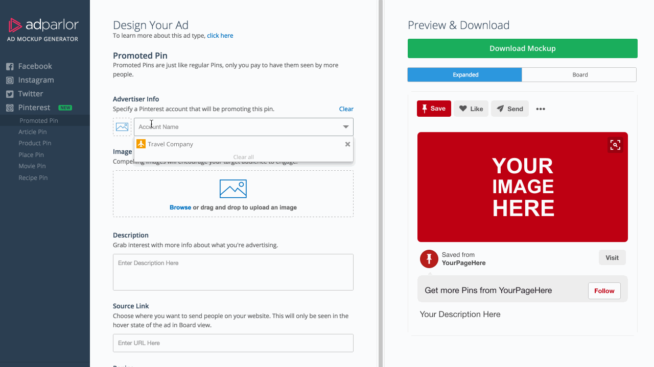 AdParlor Blog Post: Our Updated Ad Mockup Generator Now Includes Pinterest Ads