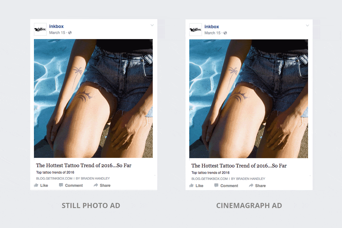 Side-by-side comparison: Still Photo Ad vs Cinemagraph Ad