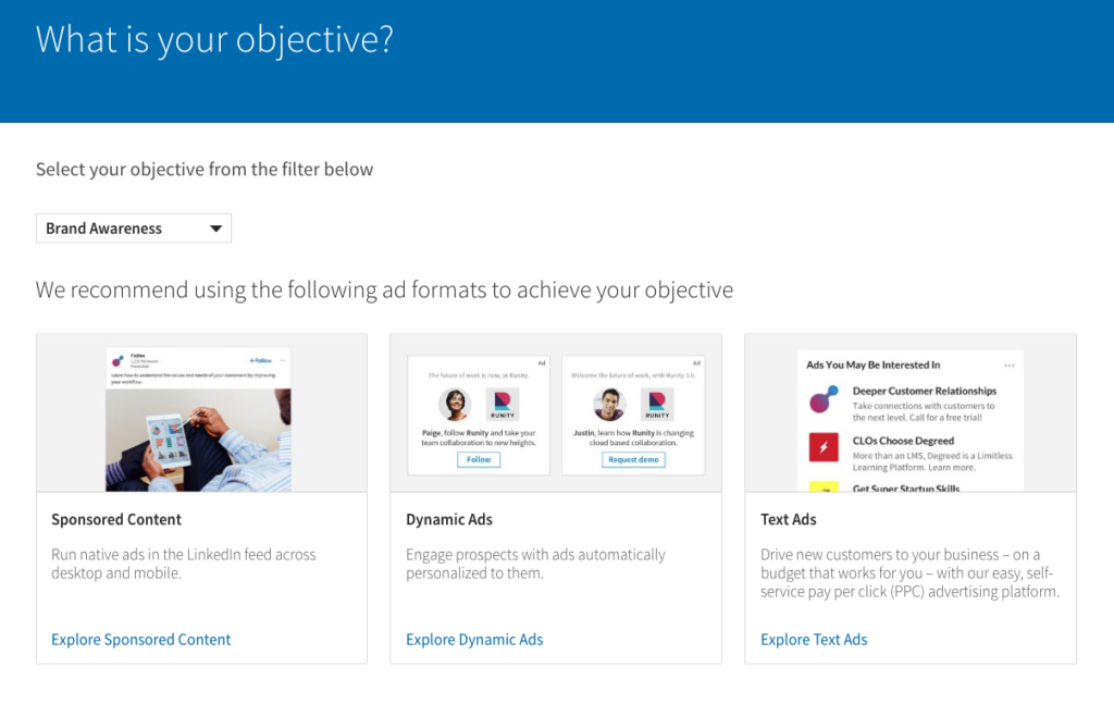 Example of LinkedIn's Objective Solutions tool