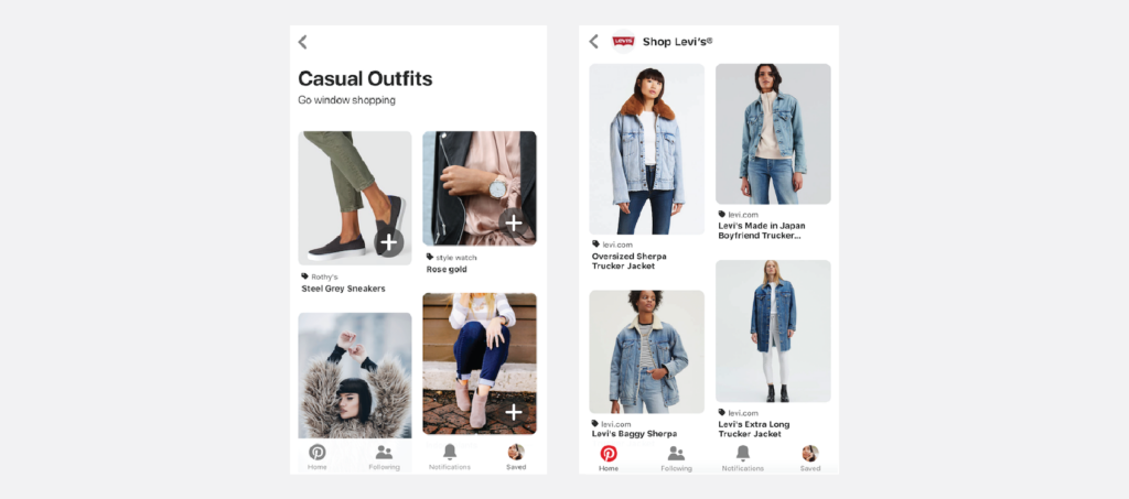 Pinterest examples of new Shoppable Ads: Shop a Brand and Personalized Shopping Recommendations 