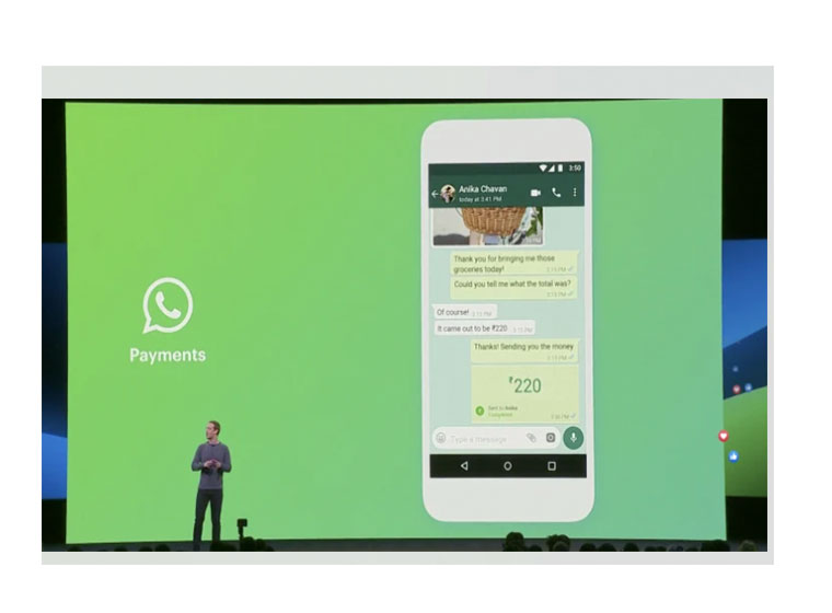 Zuckerberg presenting Whatsapp business opportunities, Payments.