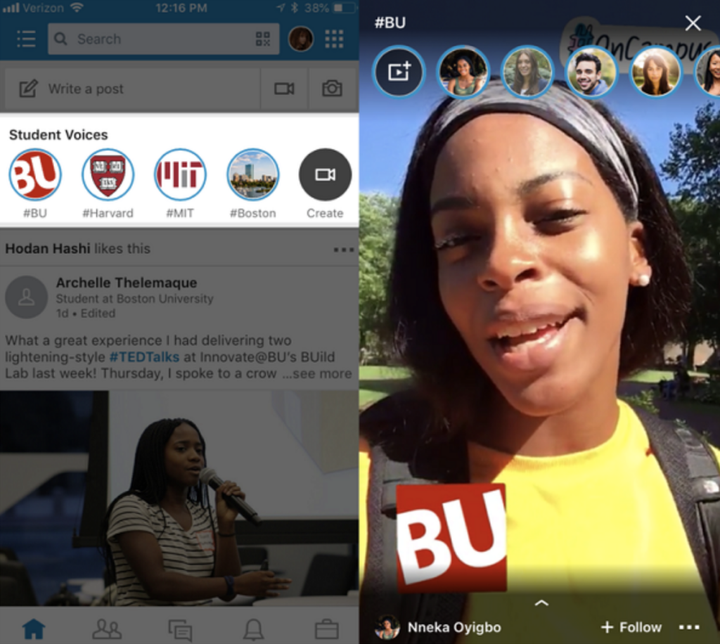 LinkedIn's first iteration of stories, back in 2018 - social media update 