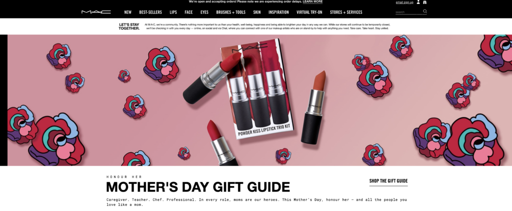 MAC Cosmetics Mothers Day page