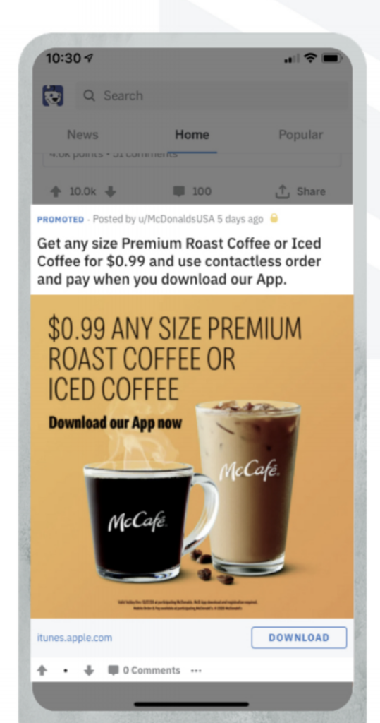McCafe coffee ad on Reddit