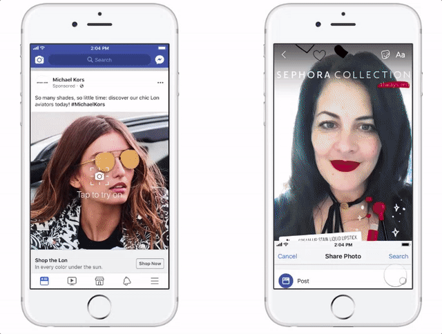 Augmented reality in lipstick ad on Facebook