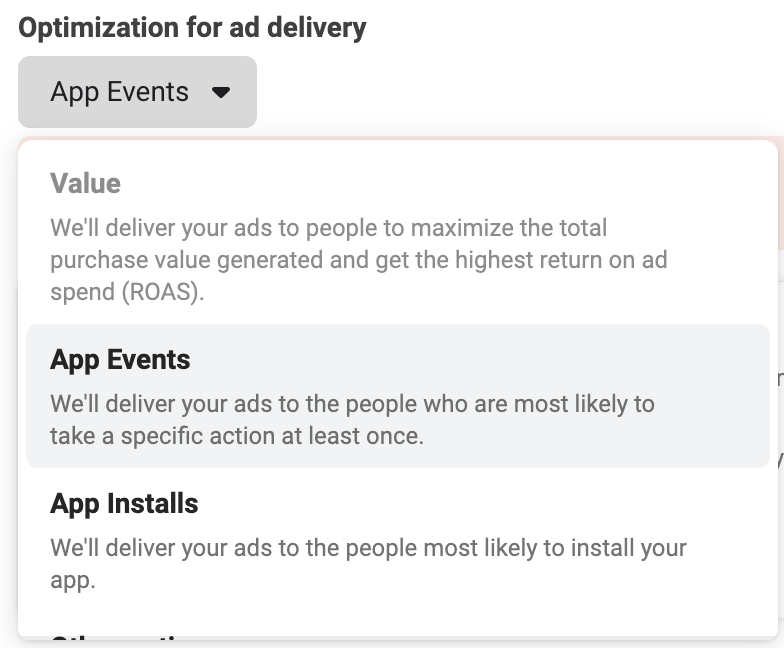 Optimize your app install delivery for App Events or App Installs on Facebook